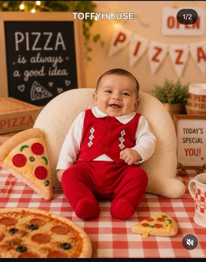Baby boy in a red and white knit vest set by Toffy House